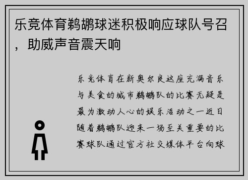 乐竞体育鹈鹕球迷积极响应球队号召，助威声音震天响